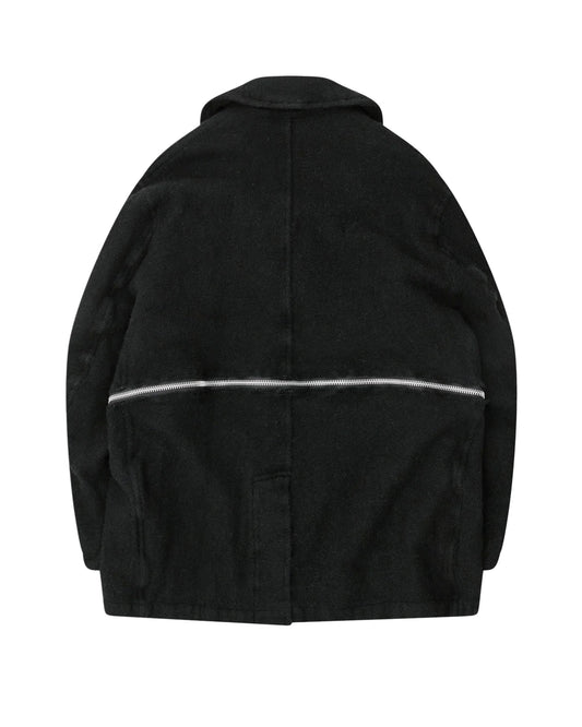 Black CDG Thick Tweed Zipped Pea Coat