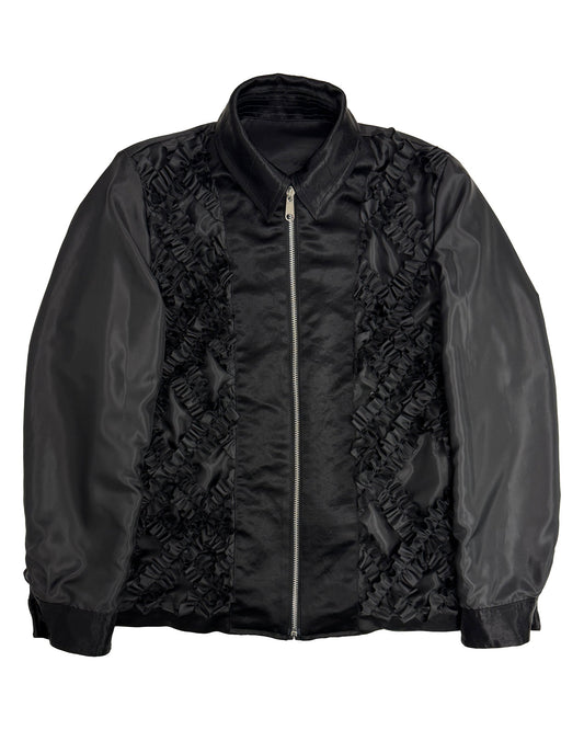 Black CDG Acetate Taffeta Frilled Lined Jacket