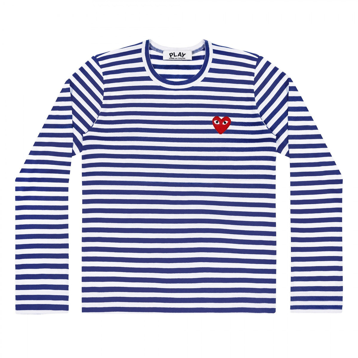 CDG PLAY Striped Long-Sleeve T-Shirt ¨C Blue-White, Red Heart