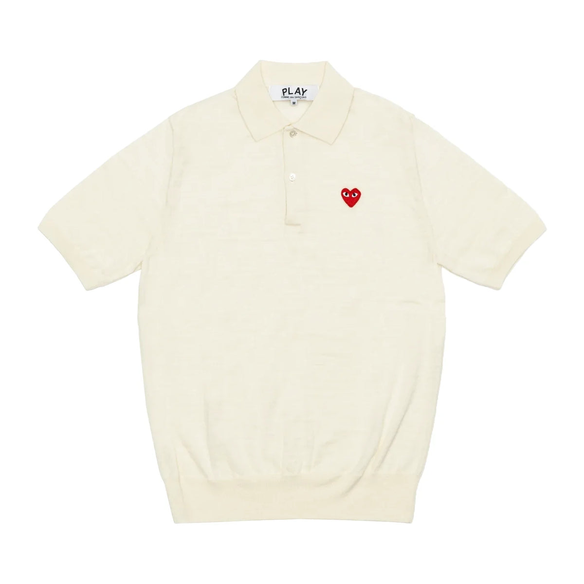 CDG PLAY Knit Polo Shirt ¨C White, Red Heart