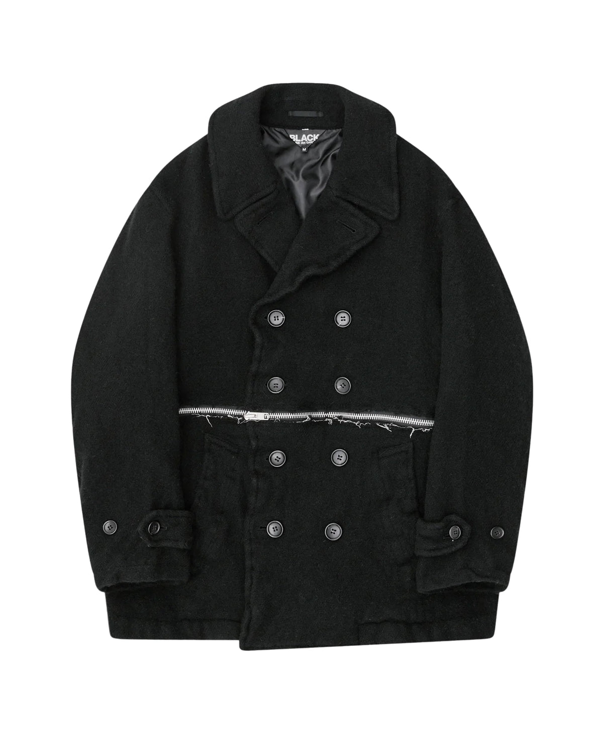 Black CDG Thick Tweed Zipped Pea Coat