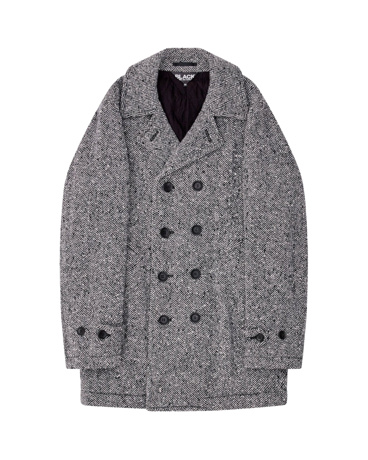 Black CDG Tweed Herringbone Pea Coat