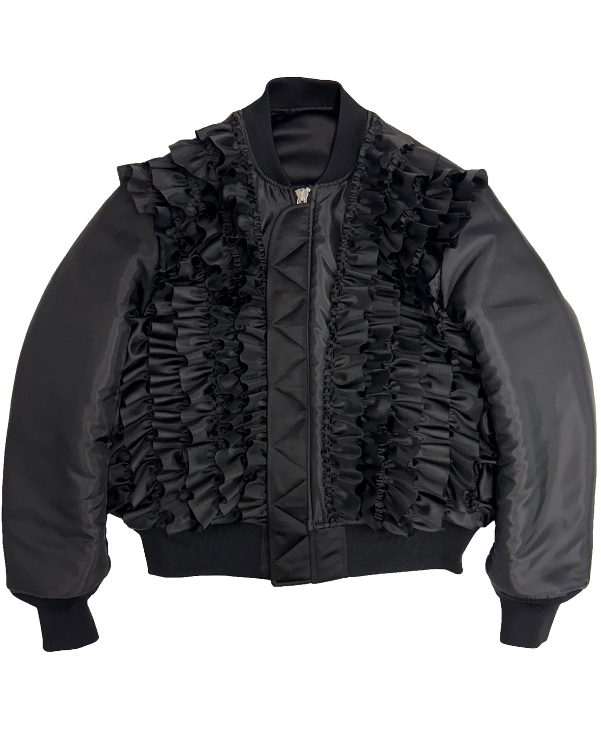 Black CDG Reversible Frilled Bomber Jacket
