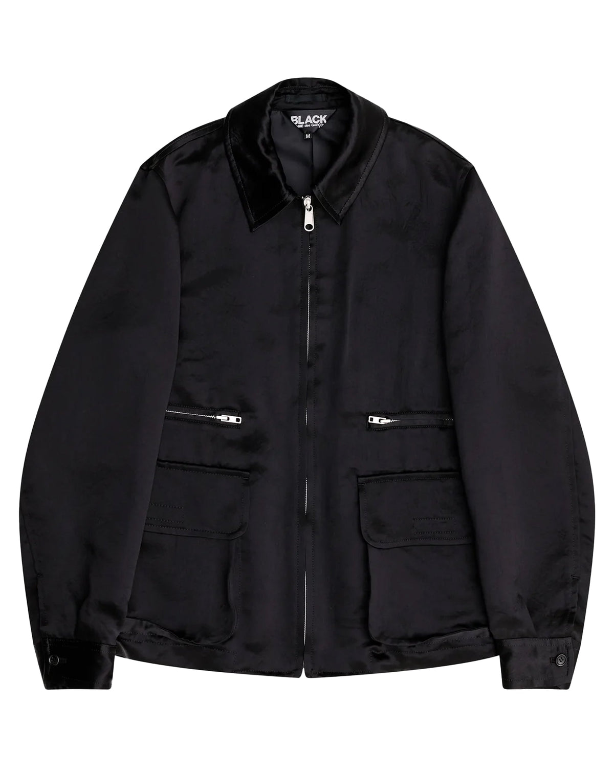 Black CDG Acetate Taffeta Frilled Lined Jacket