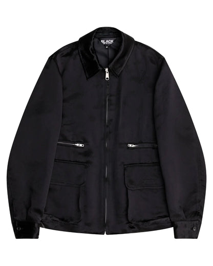 Black CDG Acetate Taffeta Frilled Lined Jacket