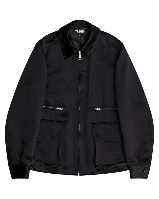Black CDG Acetate Taffeta Frilled Lined Jacket