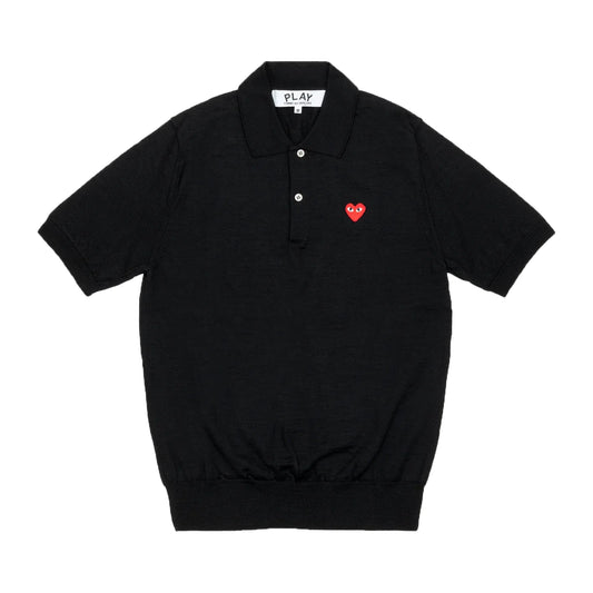 CDG PLAY Knit Polo Shirt ¨C Black, Red Heart