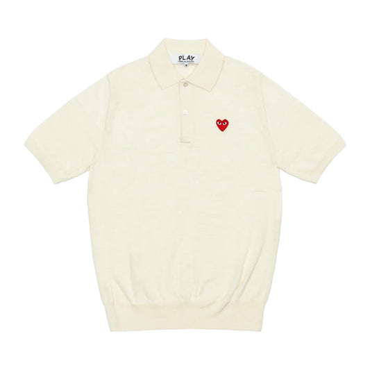 CDG PLAY Knit Polo Shirt ¨C White, Red Heart